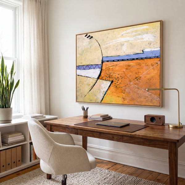 Bold Orange Modern Abstract Wall Art — Large Original Oil Painting, Textured Canvas — "Reception (Horizontal Ver.)"