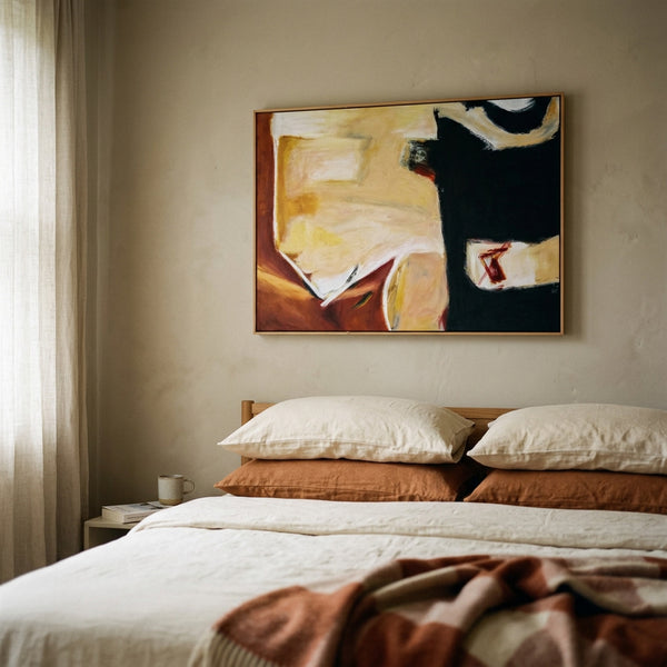 Large Moody Black Abstract Wall Art — Original Oil Painting, Textured Canvas — "In that manner (Horizontal Ver.)"