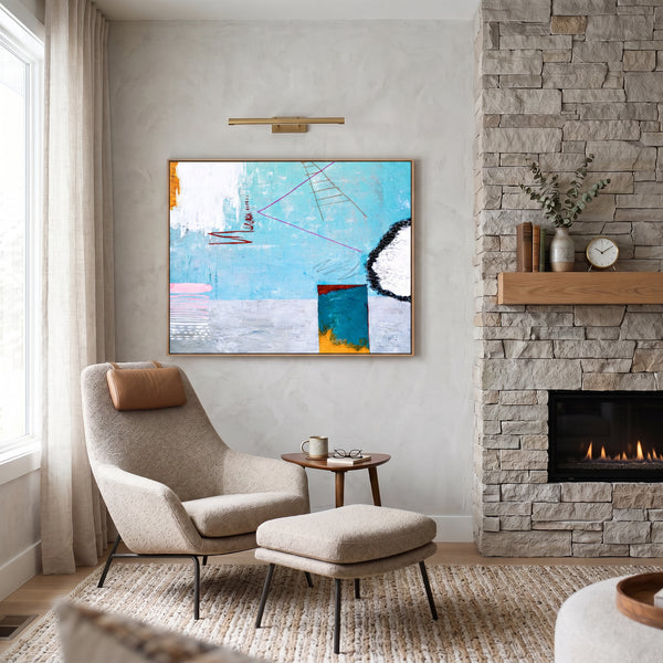 Large Moody Blue Abstract Wall Art — Original Oil Painting, Textured Canvas — "Tale III (Horizontal Ver.)"