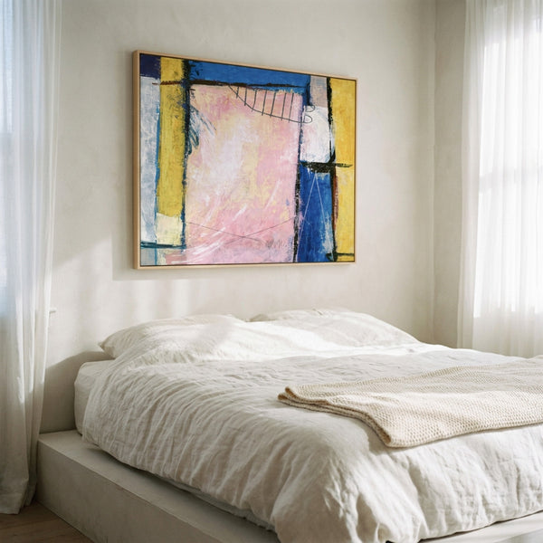 Pink Blue Abstract Wall Art — Large Original Oil Painting, Textured Canvas — "Hope (Horizontal Ver.)"