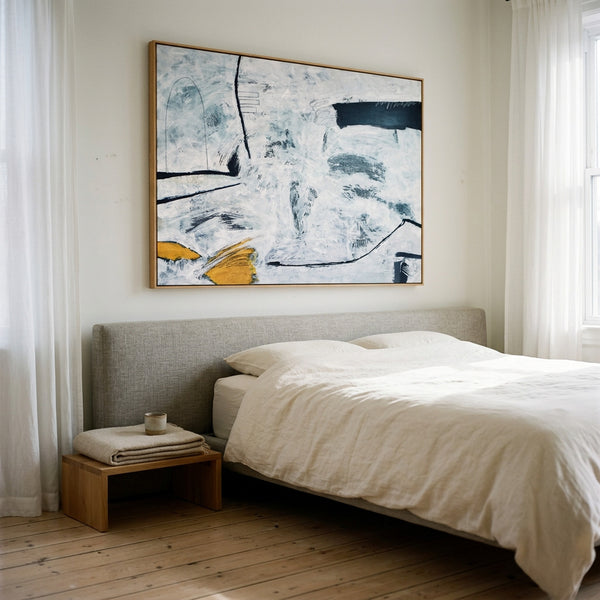 Large Neutral Minimalist Abstract Wall Art — Original Oil Painting, Textured Canvas — "Independent variable (Horizontal Ver.)"