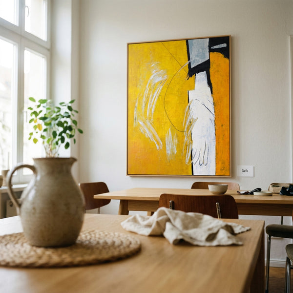 Bold Yellow Modern Abstract Wall Art — Large Original Oil Painting, Textured Canvas — "Gelb (Vertical Ver.)"