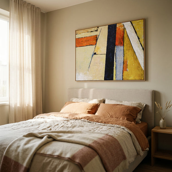 Abstract Wall Art — Modern Orange Yellow Original Oil Painting, Textured Canvas — "Door (Horizontal Ver.)"