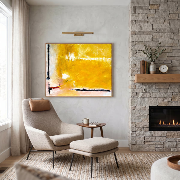 Large Yellow Modern Abstract Wall Art — Original Oil Painting, Textured Canvas — "Reminiscent (Horizontal Ver.)"