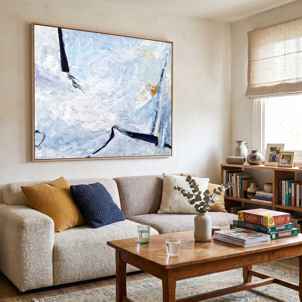 Moody Teal Abstract Wall Art — Original Oil Painting, Textured Canvas Statement — "Unspoken (Horizontal Ver.)"