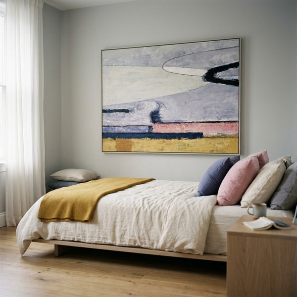 Abstract Wall Art Large Modern Pink Grey Original Oil Painting, Textured Canvas — "Parabola (Horizontal Ver.)"