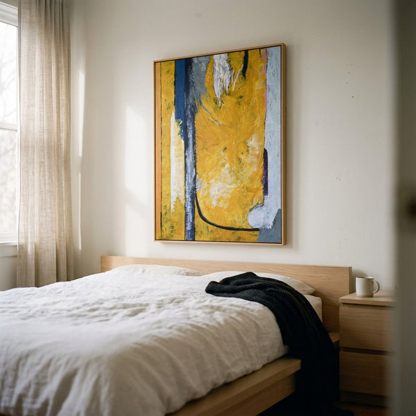 Vibrant Yellow Modern Abstract Wall Art — Original Oil Painting, Textured Canvas — "Clearpool (Vertical Ver.)"