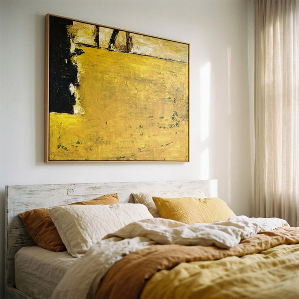Yellow Abstract Wall Art — Modern Textured Original Oil Painting, Large Canvas — "Field of yellow (Horizontal Ver.)"