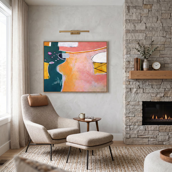Vibrant Pink Modern Abstract Wall Art — Original Oil Painting, Textured Canvas — "Magician's table (Horizontal Ver.)"