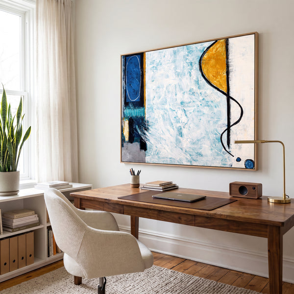 Abstract Wall Art — Serene Blue Modern Original Oil Painting, Textured Canvas Statement — "Pool (Horizontal Ver.)"