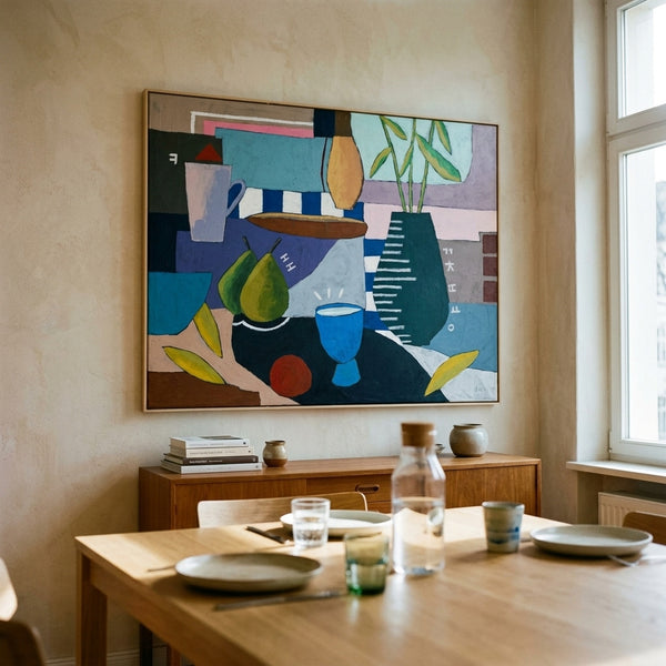 Moody Neutral Minimalist Abstract Wall Art — Original Oil Painting, Textured Canvas — "Ein Tisch II"
