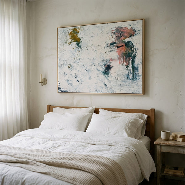 Serene Pink Minimalist Abstract Wall Art — Original Oil Painting, Textured Canvas — "Forgotten memories (Horizontal Ver.)"