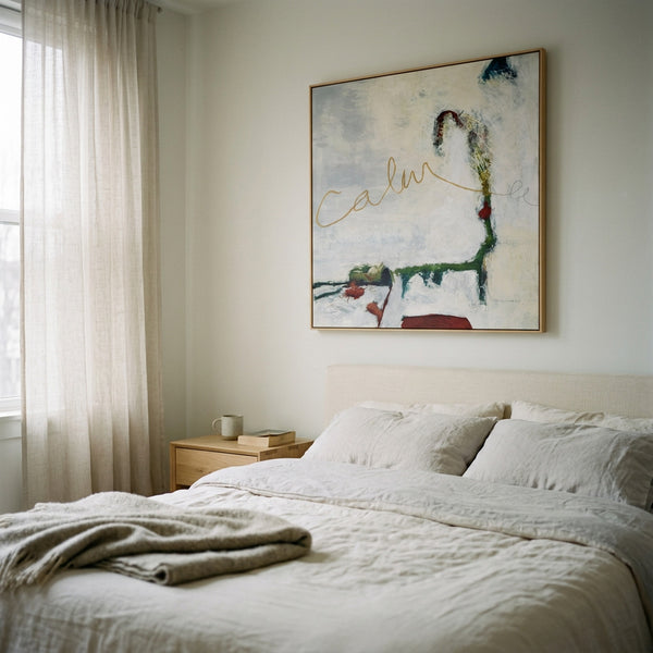 Serene White Minimalist Abstract Wall Art — Original Oil Painting, Textured Canvas — "Calm (Square Ver.)"