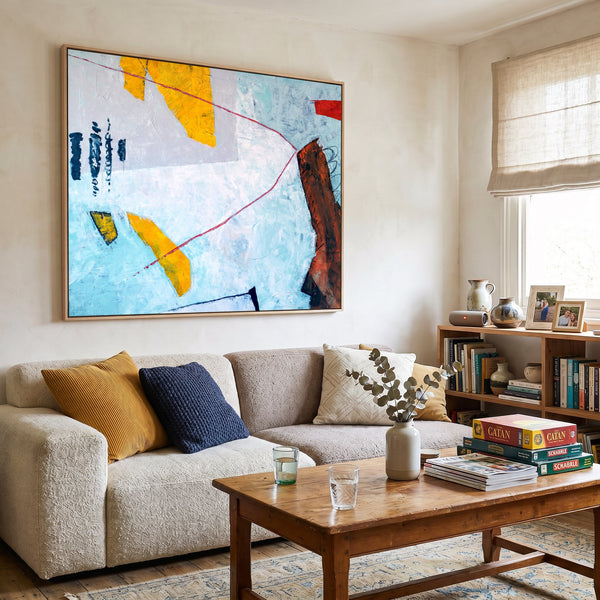 Abstract Wall Art Large Blue Modern Original Oil Painting, Textured Canvas — "Tale II (Horizontal Ver.)"