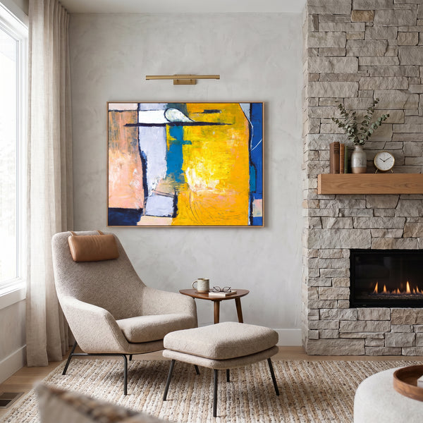 Vibrant Yellow Bold Abstract Wall Art — Modern Original Oil Painting, Textured Canvas — "Suburban (Horizontal Ver.)"