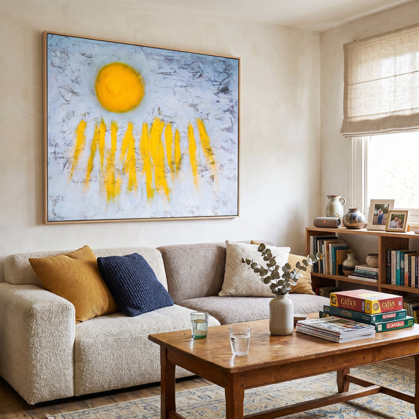 Large Teal Bold Abstract Wall Art — Original Oil Painting, Textured Canvas — "Sole (Horizontal Ver.)"