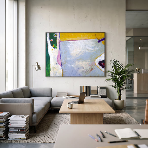 Vibrant Yellow Green Abstract Wall Art — Modern Original Oil Painting, Textured Canvas — "Your garden (Horizontal Ver.)"