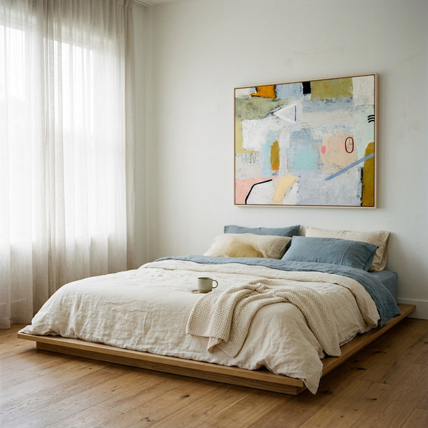 Serene Neutral Modern Abstract Wall Art — Large Original Oil Painting, Textured Canvas — "Daydream of Wednesday (Horizontal Ver.)"