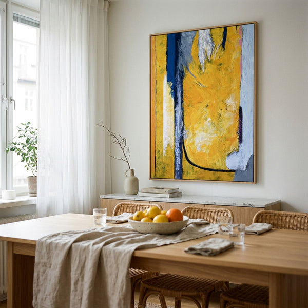 Vibrant Yellow Modern Abstract Wall Art — Original Oil Painting, Textured Canvas — "Clearpool (Vertical Ver.)"