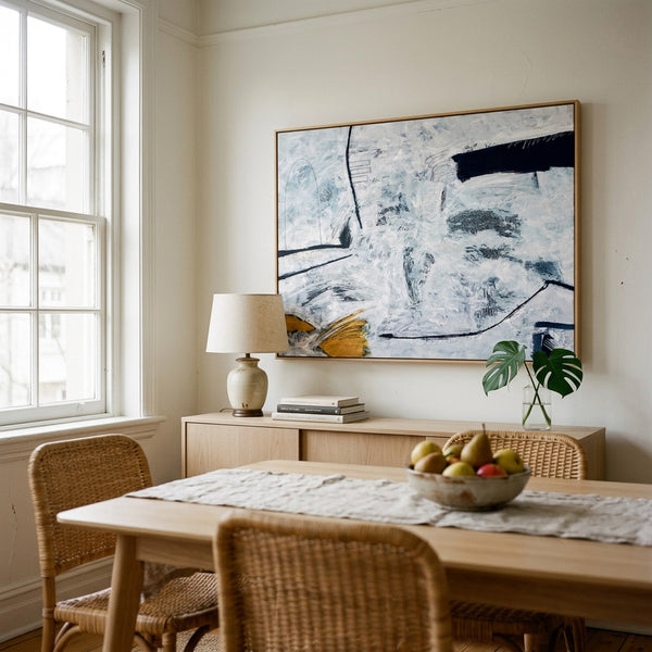 Large Neutral Minimalist Abstract Wall Art — Original Oil Painting, Textured Canvas — "Independent variable (Horizontal Ver.)"
