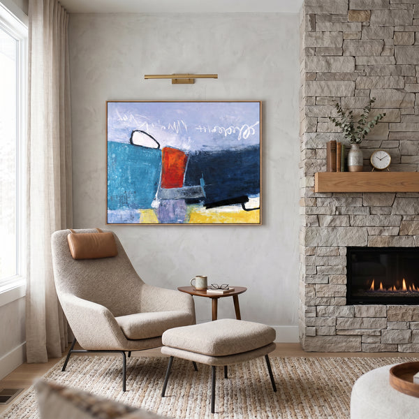 Abstract Wall Art, Bold Teal Modern Original Oil Painting — Textured Canvas Statement — "Mediate (Horizontal Ver.)"