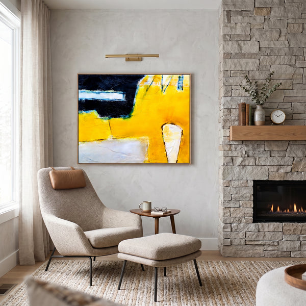 Abstract Wall Art — Large Yellow Black Modern Original Oil Painting, Textured Canvas — "Neo (Horizontal Ver.)"
