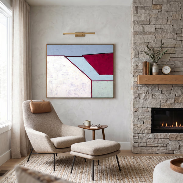 Moody Blue Modern Abstract Wall Art — Large Original Oil Painting, Textured Canvas — "Room II (Horizontal Ver.)"