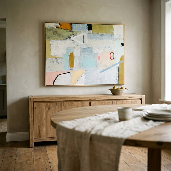 Serene Neutral Modern Abstract Wall Art — Large Original Oil Painting, Textured Canvas — "Daydream of Wednesday (Horizontal Ver.)"