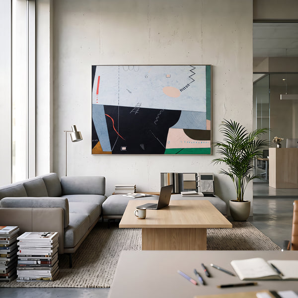 Abstract Wall Art, Moody Black Modern Original Oil Painting — Large Textured Canvas — "Albeit (Horizontal Ver.)"