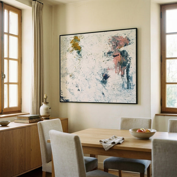 Serene Pink Minimalist Abstract Wall Art — Original Oil Painting, Textured Canvas — "Forgotten memories (Horizontal Ver.)"