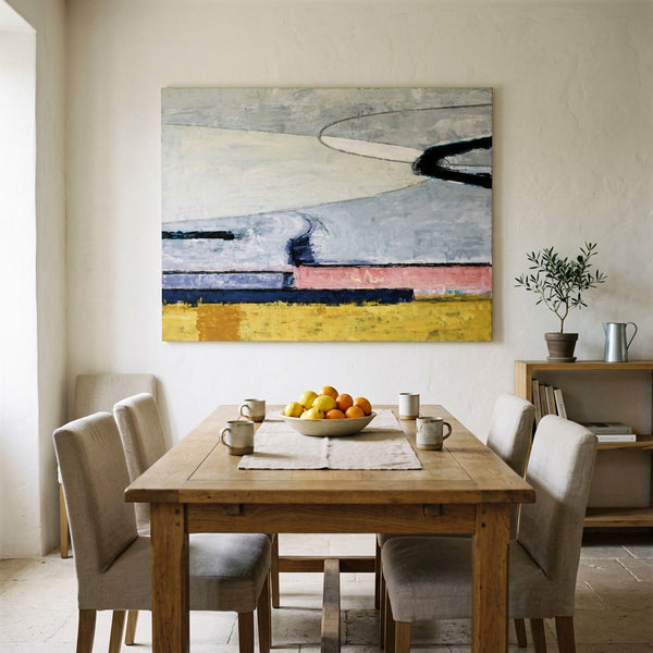Abstract Wall Art Large Modern Pink Grey Original Oil Painting, Textured Canvas — "Parabola (Horizontal Ver.)"