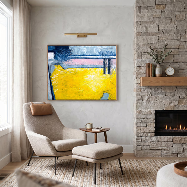 Large Yellow Modern Abstract Wall Art — Original Oil Painting, Textured Canvas — "Reinforce (Horizontal Ver.)"