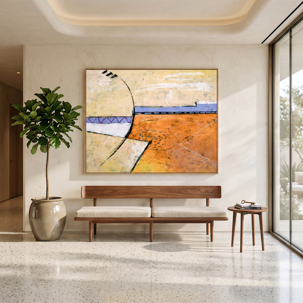 Bold Orange Modern Abstract Wall Art — Large Original Oil Painting, Textured Canvas — "Reception (Horizontal Ver.)"