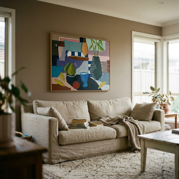 Moody Neutral Minimalist Abstract Wall Art — Original Oil Painting, Textured Canvas — "Ein Tisch II"