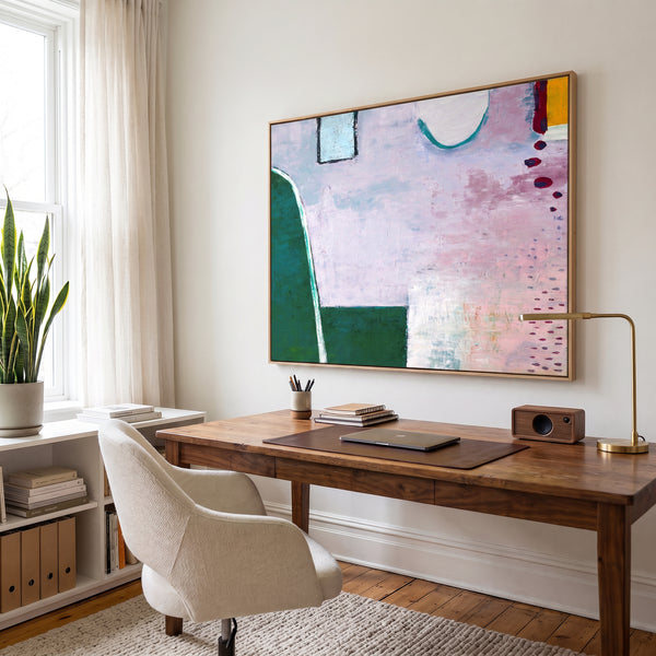 Pink Modern Abstract Wall Art — Large Original Oil Painting, Textured Canvas — "Purple sprinkle (Horizontal Ver.)"