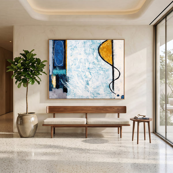 Abstract Wall Art — Serene Blue Modern Original Oil Painting, Textured Canvas Statement — "Pool (Horizontal Ver.)"