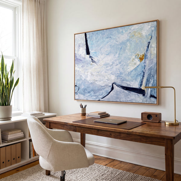 Moody Teal Abstract Wall Art — Original Oil Painting, Textured Canvas Statement — "Unspoken (Horizontal Ver.)"