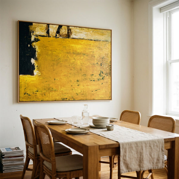 Yellow Abstract Wall Art — Modern Textured Original Oil Painting, Large Canvas — "Field of yellow (Horizontal Ver.)"