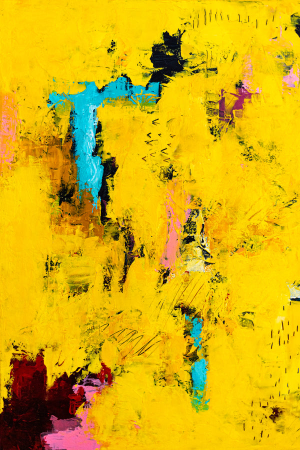 Warm Yellow Modern Abstract Wall Art — Original Oil Painting, Textured Canvas — "Sensus Gelb II" (20"x20") (20"x20" | 51x51cm)