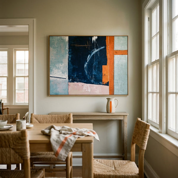 Moody Navy Abstract Wall Art — Large Original Oil Painting, Textured Canvas — "Composition A (Horizontal Ver.)"