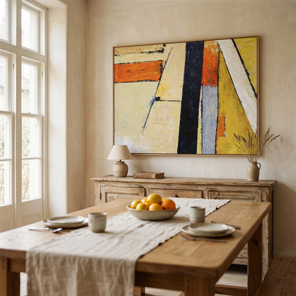 Abstract Wall Art — Modern Orange Yellow Original Oil Painting, Textured Canvas — "Door (Horizontal Ver.)"