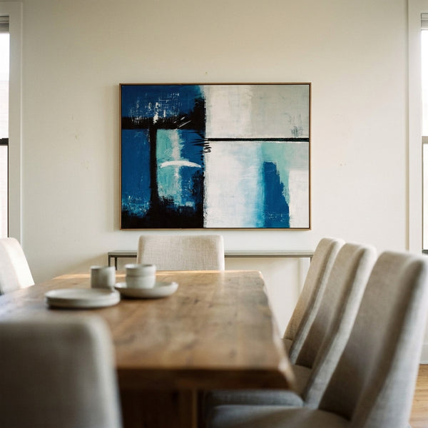 Bold Blue Modern Abstract Wall Art — Original Oil Painting, Textured Canvas — "Janus (Horizontal Ver.)"