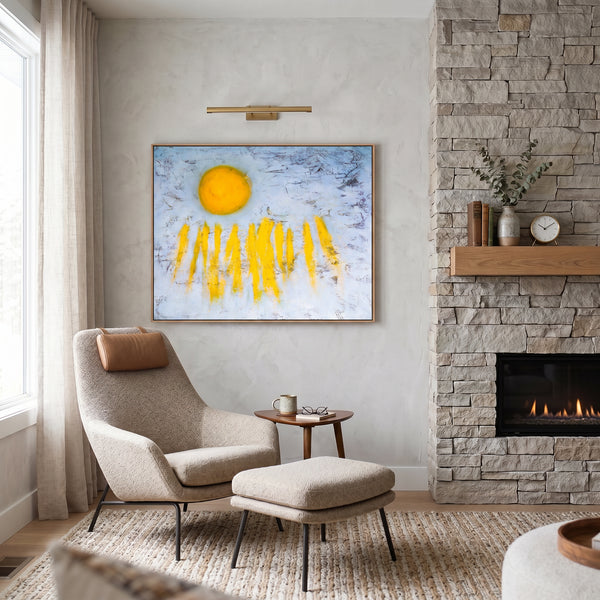Large Teal Bold Abstract Wall Art — Original Oil Painting, Textured Canvas — "Sole (Horizontal Ver.)"