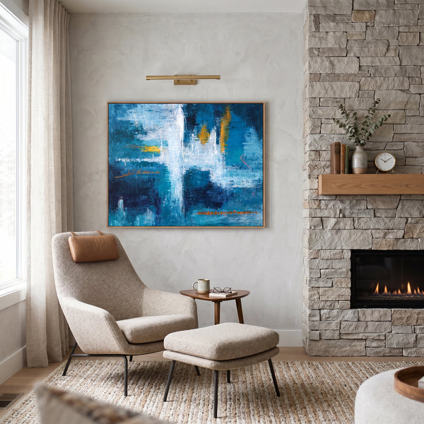 Moody Blue Abstract Wall Art — Original Oil Painting, Bold Textured Canvas — "Measurement (Horizontal Ver.)"