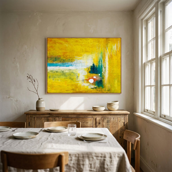 Vibrant Yellow Modern Abstract Wall Art — Original Textured Canvas Painting, Statement Large — "Ideation (Horizontal Ver.)"
