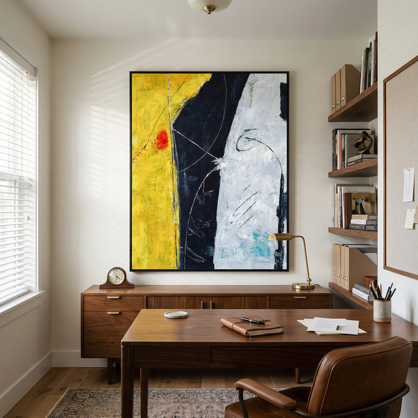 Bold Yellow Abstract Wall Art — Modern Original Oil Painting, Textured Canvas — "Connection II (Vertical Ver.)"