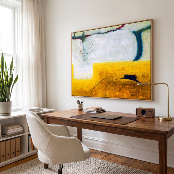 Vibrant Yellow Abstract Wall Art — Large Original Oil Painting, Textured Canvas — "The fourth (Horizontal Ver.)"