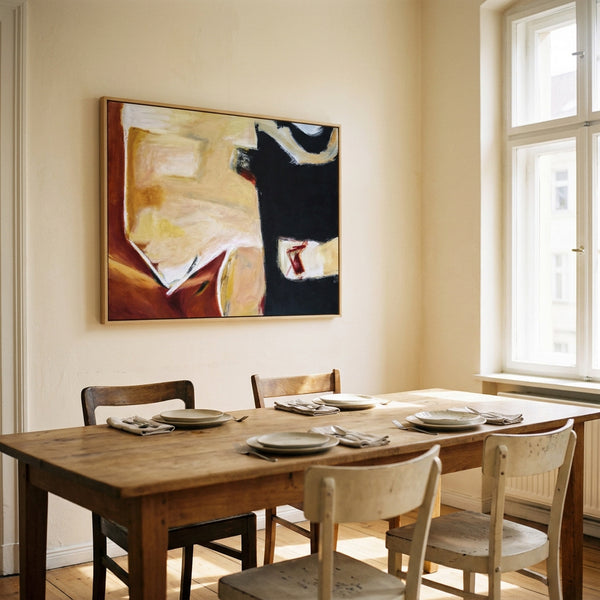 Large Moody Black Abstract Wall Art — Original Oil Painting, Textured Canvas — "In that manner (Horizontal Ver.)"