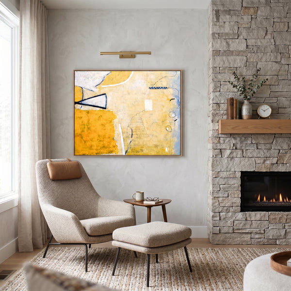 Large Yellow Minimalist Abstract Wall Art — Original Oil Painting, Textured Canvas — "Monday dream (Horizontal Ver.)"