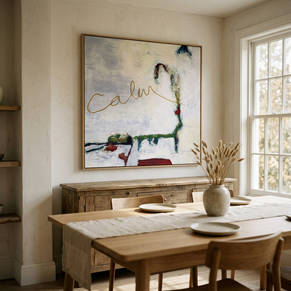 Serene White Minimalist Abstract Wall Art — Original Oil Painting, Textured Canvas — "Calm (Square Ver.)"